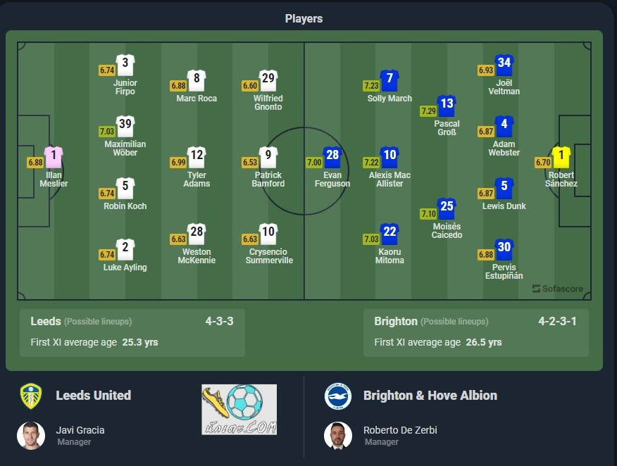 11ตัวจริง ลีดส์ vs ไบรท์ตัน